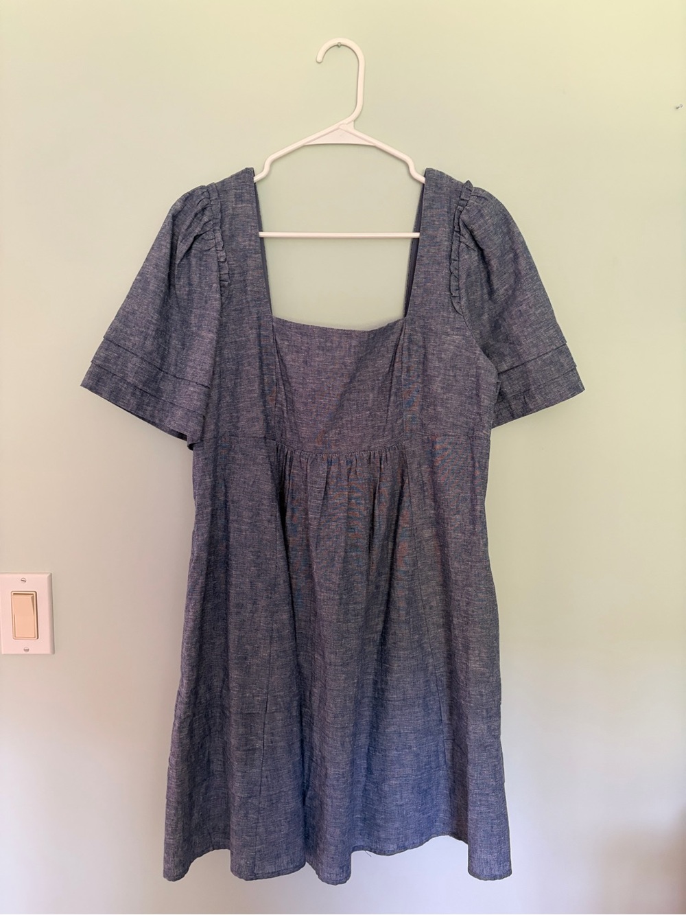 Draper James Chambray Square-Neck Mini Dress - Blue